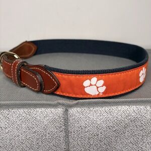 CLEMSON TIGERS Canvas Leather Belt Orange Solid Brass Buckle Boys Size 22 L 30